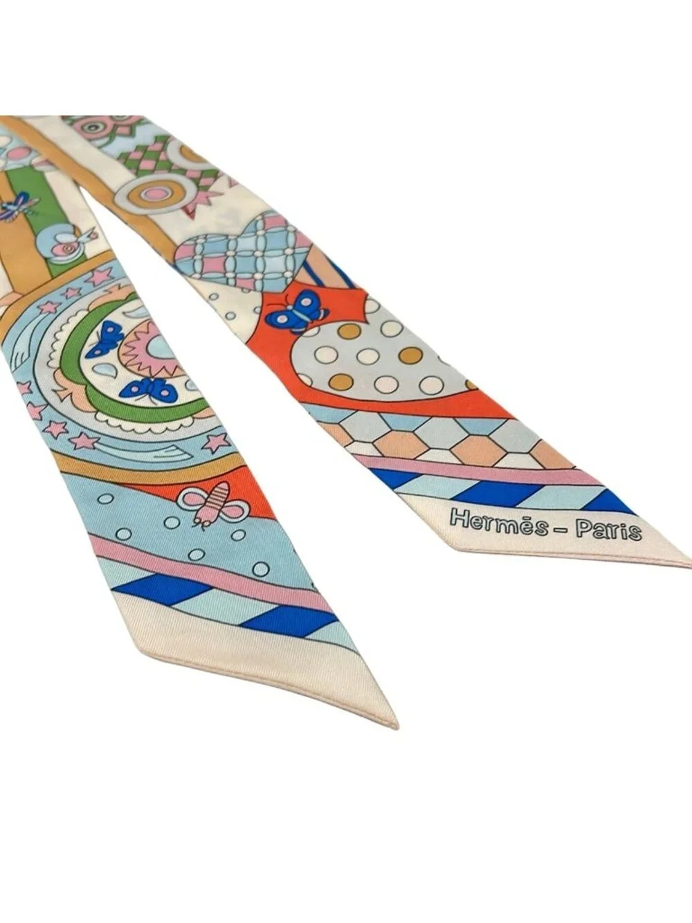 Hermes Scarf Twill Ivory Multi Ribbon les Murmures de la Foret - Picture 5 of 7
